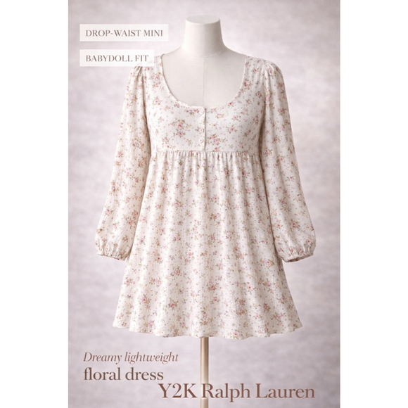 Ralph Lauren Dresses & Skirts - Y2K Ralph Lauren Floral Babydoll Mini Dress | Coastal Cowgirl Cottagecore